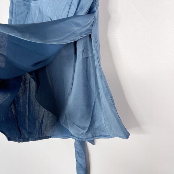 New Cider XSmall XS Blue Satin Tie Back Strapless Mini Dress Cocktail Tube - Picture 5 of 10